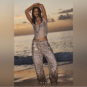 Free people good luck printed leopard barrel Jean - we the free